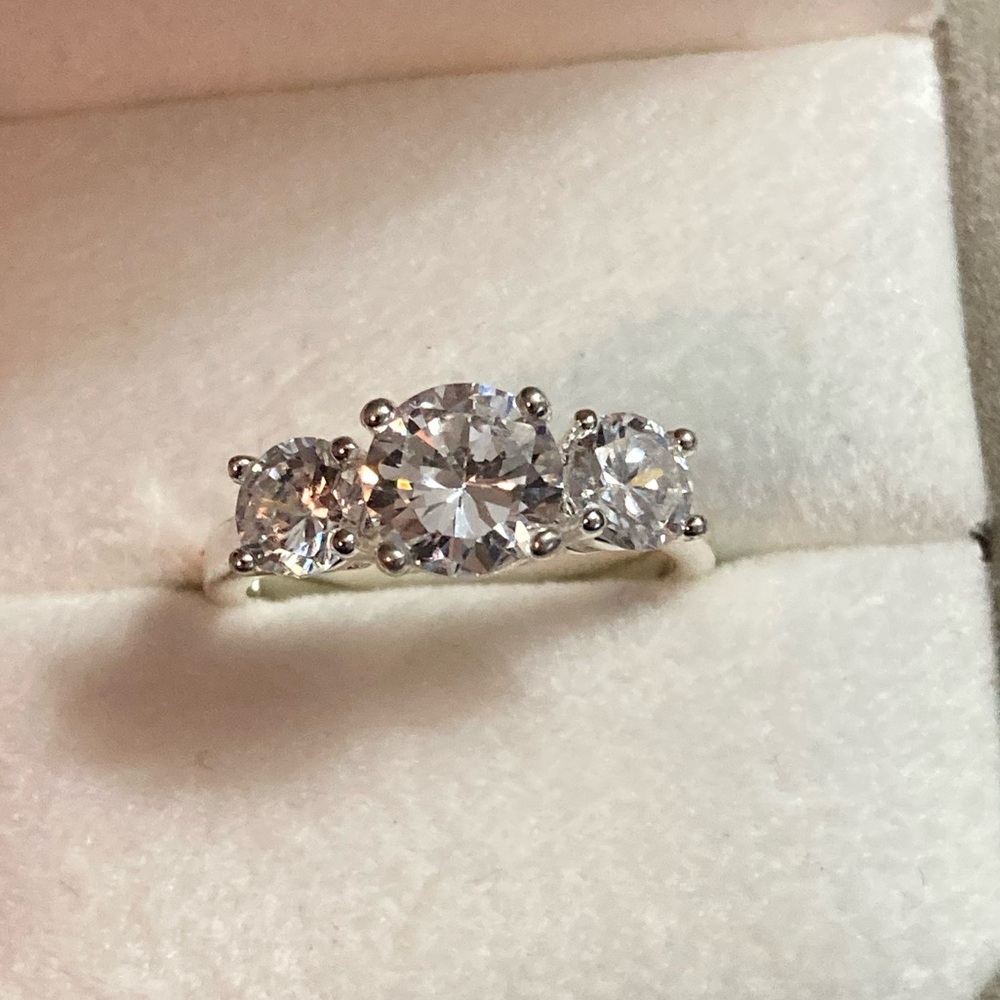 Nataliya V Collister (NVC) Silvertone and Faux Diamond Cocktail Ring